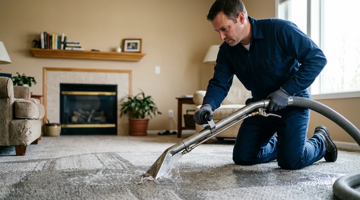 Water damage restoration technician working near Hanover, MA
